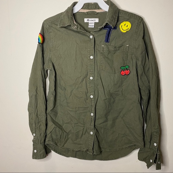 Girls army green button down shirt - Picture 4 of 4